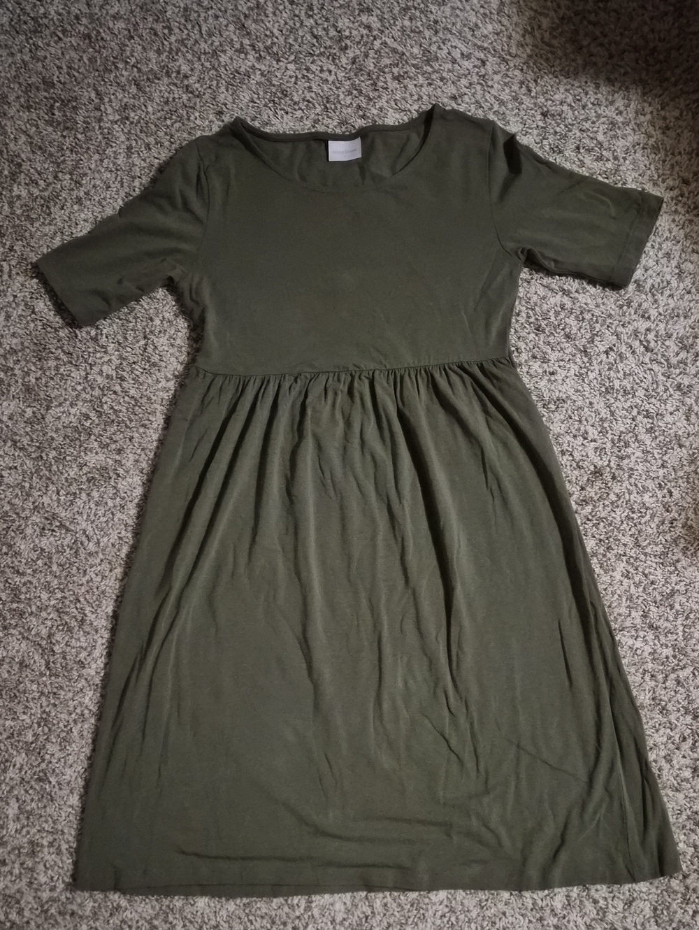 Mama Licious Maternity Olive Green Short-Sleeve Gathered Dress